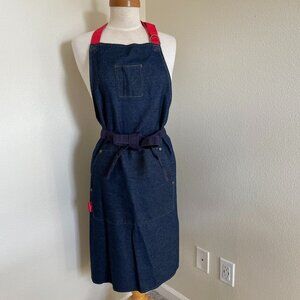 NWT West Elm Sebastian Conran Red and Dark Wash Denim Apron 2 Pockets Elastic